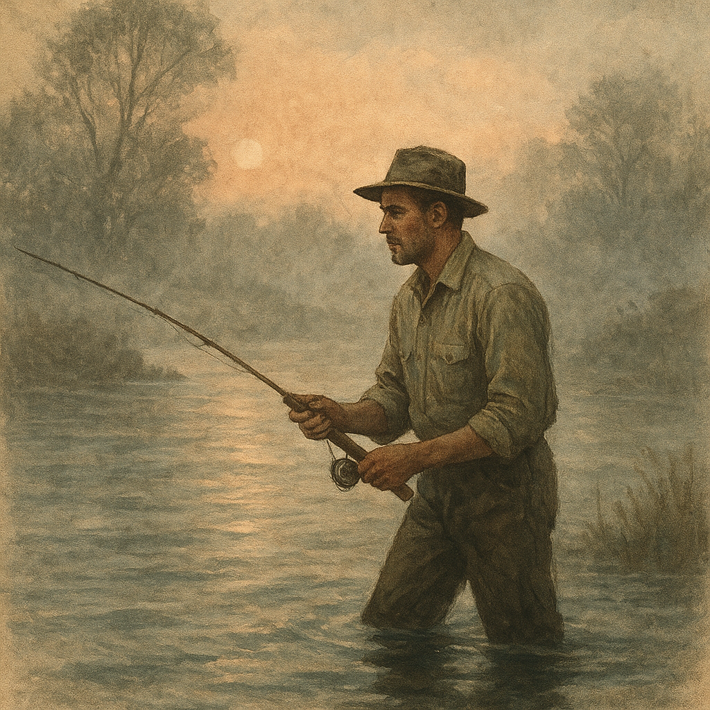 Across Savannah's Bend: Bass and Cat along the Georgia Tide — vintage illustration inspired by Savannah River in Georgia fishing for largemouth bass, catfish