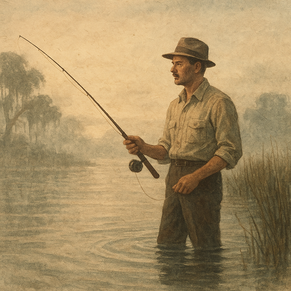 Redfish and Trout at St. Simons Marshes — vintage illustration inspired by St. Simons Island Marshes in Georgia fishing for redfish, speckled trout