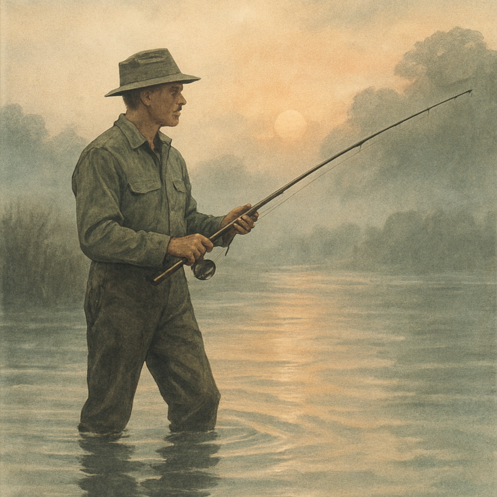 Salt, Silver, and Silence: Cape Hatteras for Red Drum and Striped Bass — vintage illustration inspired by Outer Banks (Cape Hatteras) in North Carolina fishing for red drum, striped bass