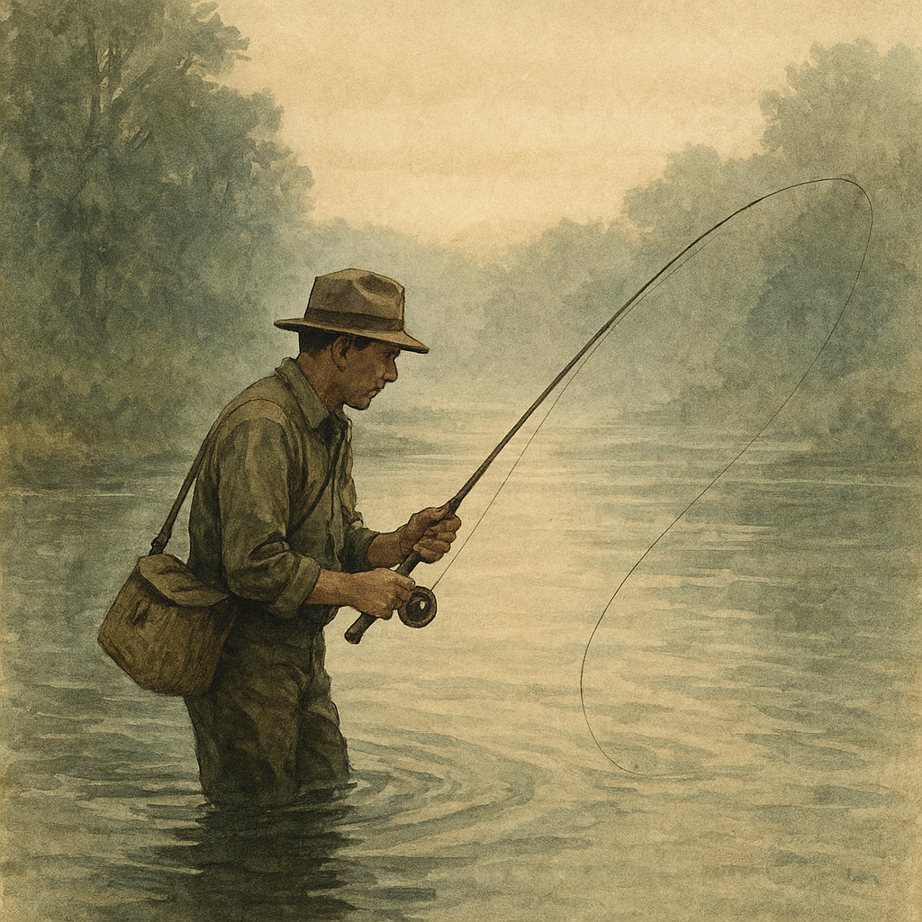 Davidson River Drift: Rainbow and Brown in Pisgah Cold Water — vintage illustration inspired by Davidson River in North Carolina fishing for rainbow trout, brown trout