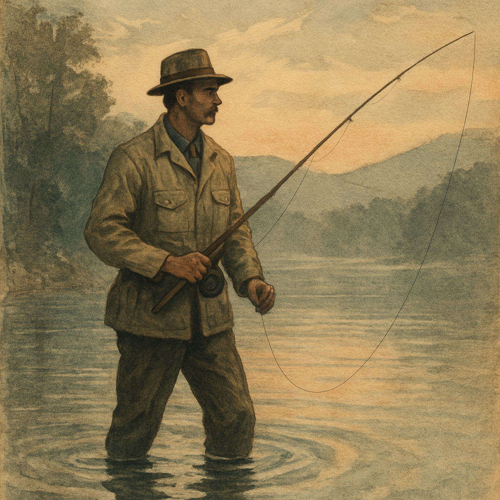 Smith Mountain Lake: Quiet Bass and Bright Stripes — vintage illustration inspired by Smith Mountain Lake in Virginia fishing for largemouth bass, striped bass