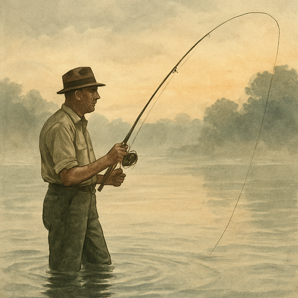 After the Tide, Indian River Inlet: Striped Bass and Flounder Along the Jetty — vintage illustration inspired by Indian River Inlet in Delaware fishing for striped bass, flounder