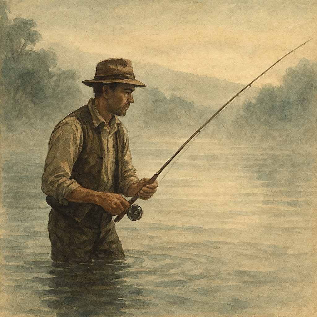 Quabbin Echoes: Chasing Lake Trout and Smallmouth at the Deep, Cold Edge — vintage illustration inspired by Quabbin Reservoir in Massachusetts fishing for lake trout, smallmouth bass