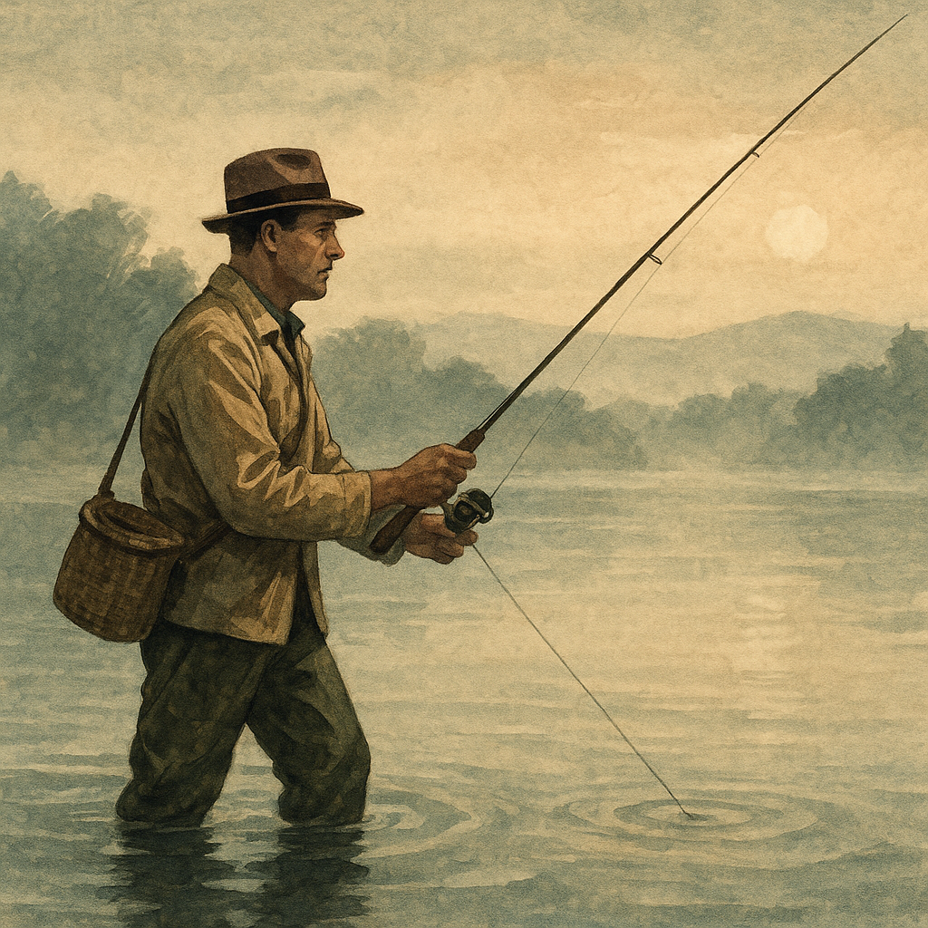 Chisels of Rock and Lake: Smallmouth and Lake Trout on Lake Champlain — vintage illustration inspired by Lake Champlain (Burlington) in Vermont fishing for smallmouth bass, lake trout