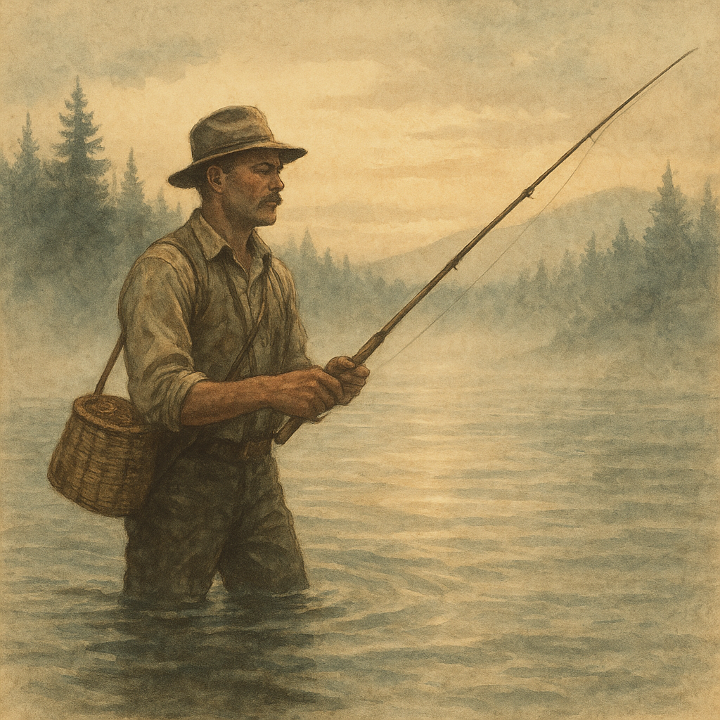 Moosehead North: Brook Trout and the Quiet Push of Water — vintage illustration inspired by Moosehead Lake in Maine fishing for brook trout, landlocked salmon