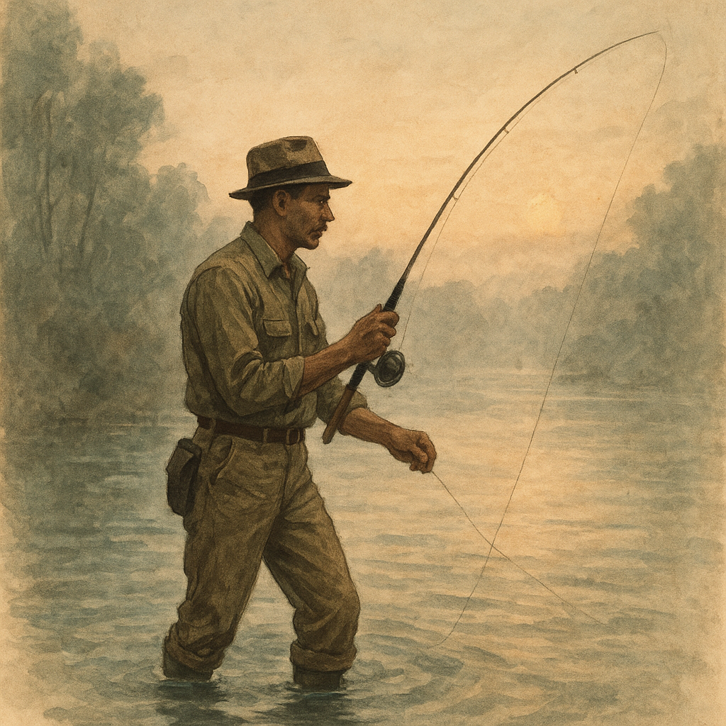 Walleye and Smallmouth in the Wind: Lake Erie, Cleveland — vintage illustration inspired by Lake Erie (Cleveland) in Ohio fishing for walleye, smallmouth bass